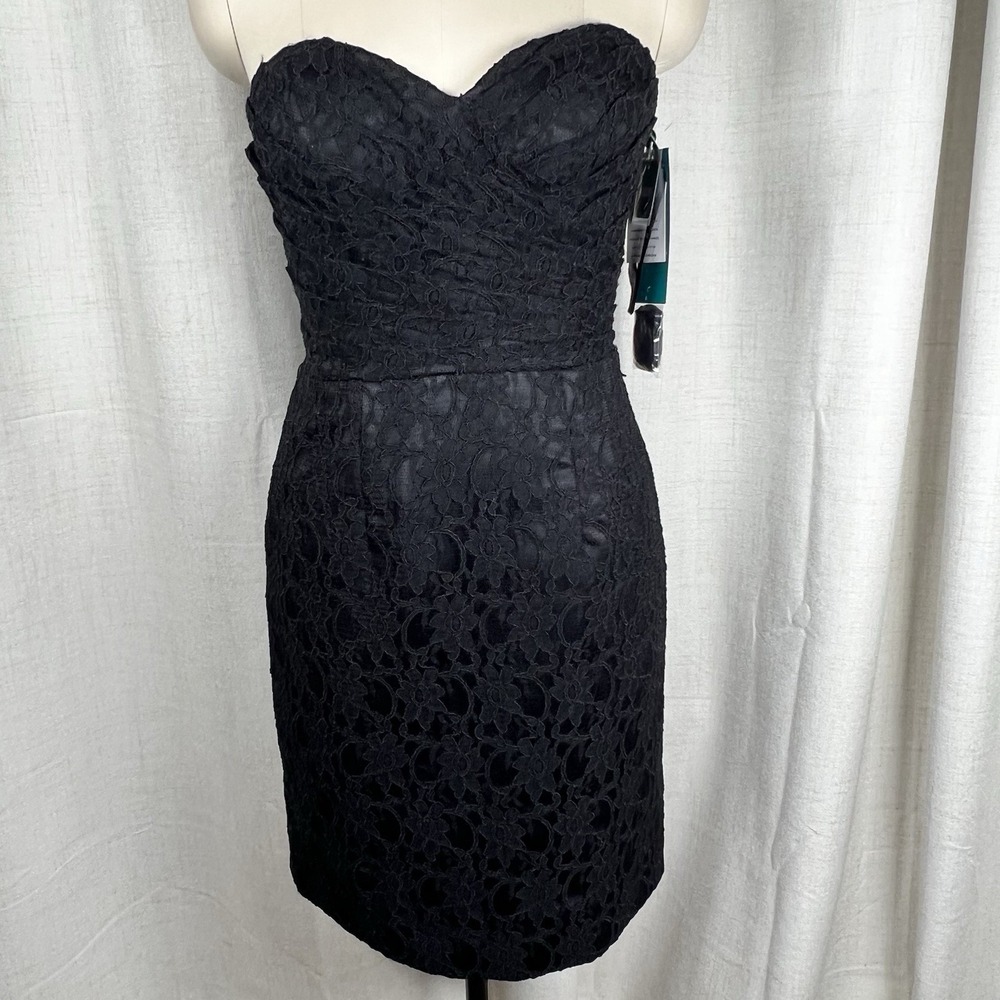 NEW! Mori Lee By Madeline Gardner Black Lace Strapless Cocktail Sheath Dress 10